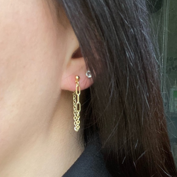 ✨Handmade/Hand crafted 18K Gold Plated Brass Drop Chain Earrings - Picture 4 of 6